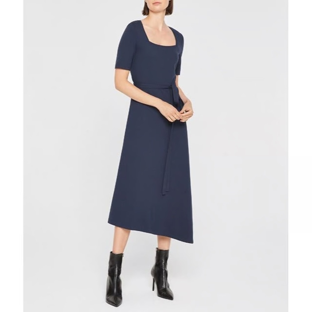 Club Monaco Square Neck Knit Dress Asymmetric Hem - Navy Blue (XXS)